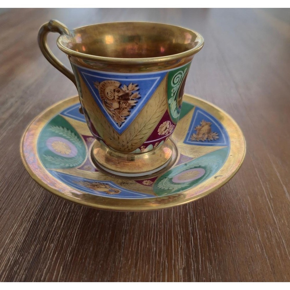 Unbranded Espresso Cup Saucer Set Small Multi-Color Gilded Neoclassical Decor